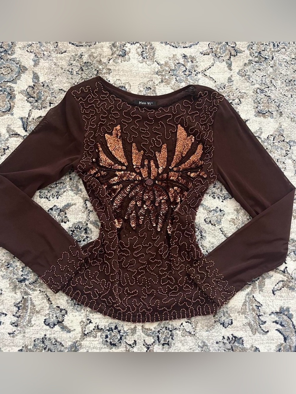 Hue Yi Brown Sequenced Top
